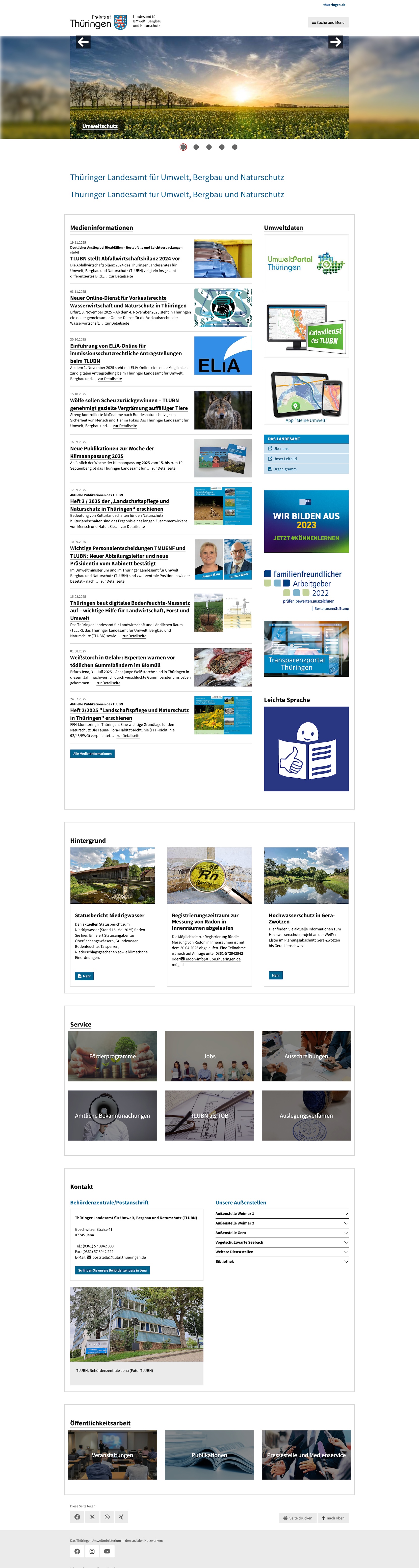 Screenshot TLUBN Webseite